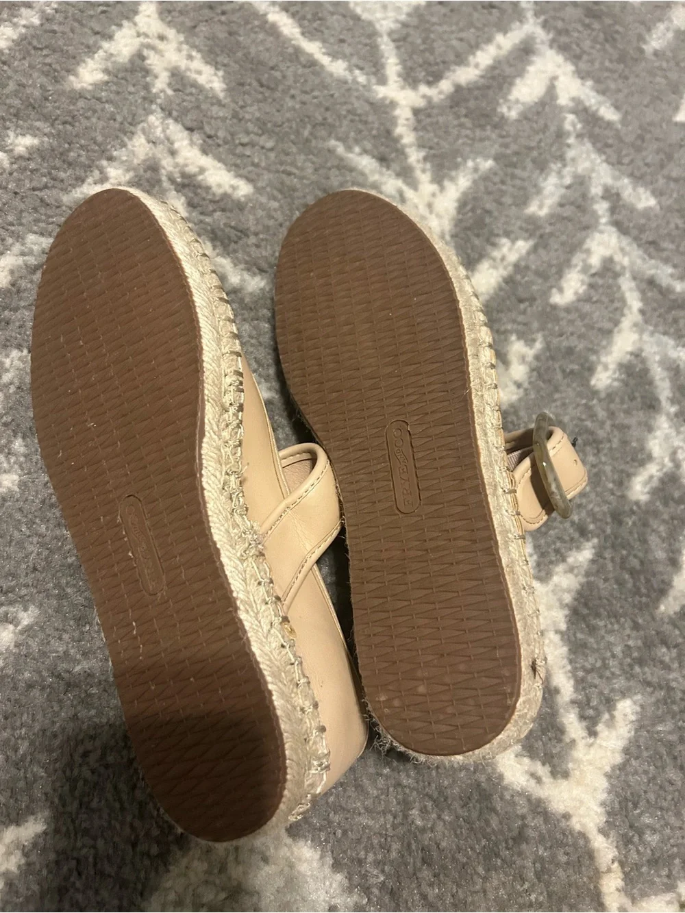 Beige Mary Jane Espadrille Flats with Decorative Buckle